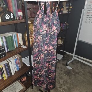 Chic Asymmetrical Floral Dress in Pink and Black